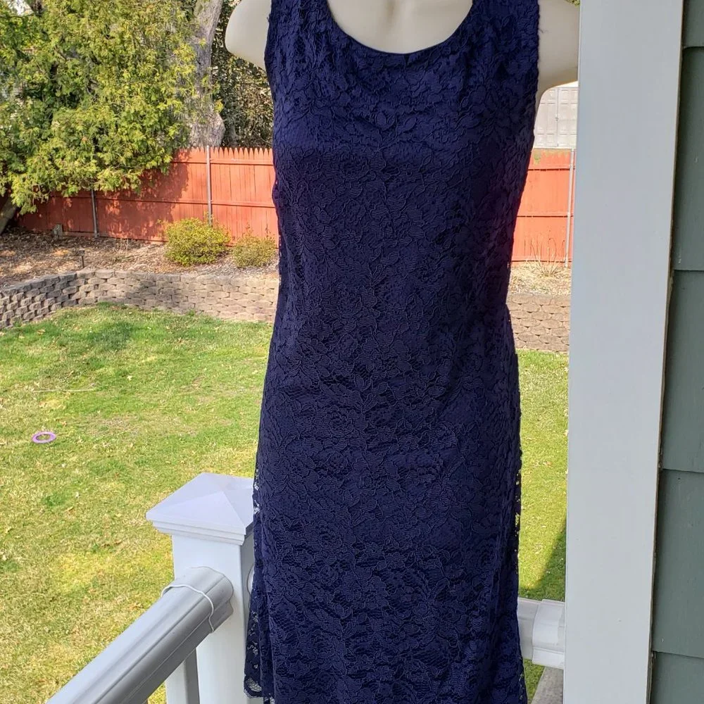 Navy Blue Lace Cocktail Dress - Picture 2 of 7